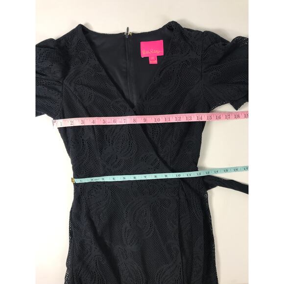 Lilly Pulitzer Jasleen Mini Black Wrap Lace Romper Dress Shorts Womens XS Resort - Picture 15 of 16